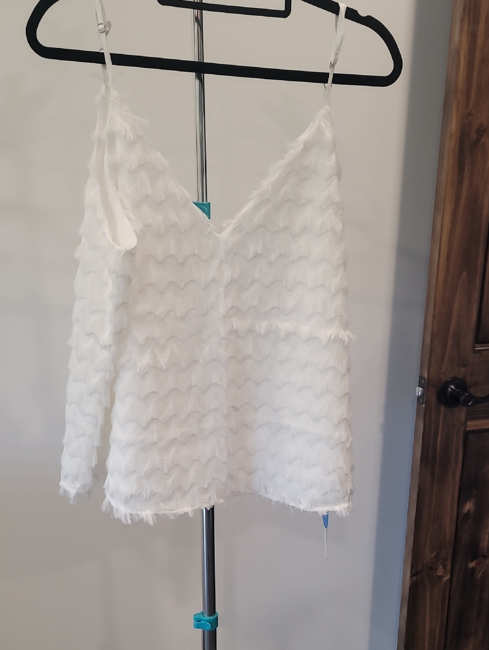 Cupshe White Textured Fringe V-Neck Camisole